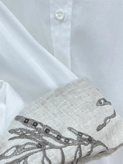 Cotton Shirt Cuffs Embroidered Turn-down Collar Single Breasted Loose Blouse
