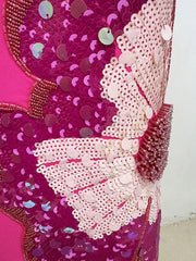 Beaded Sequin Three-Dimensional Flower Short Sleeved Midi Dress