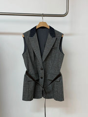 Casual Wool Plaid WaistedStyle Suit + Vest + Trousers Set