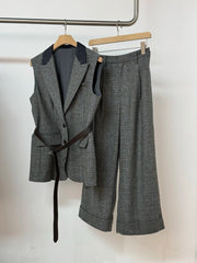 Casual Wool Plaid WaistedStyle Suit + Vest + Trousers Set