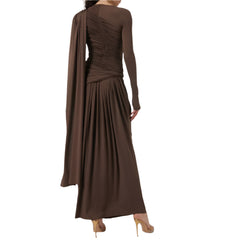 A-Line Scoop Neckline Floor-Length Ruffle Zipper Up Long Sleeves Dress