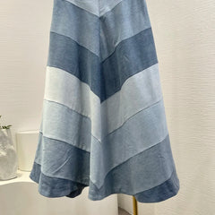 Blue Short Sleeve Jeans Denim Blouse Tops and Midi Skirt Set