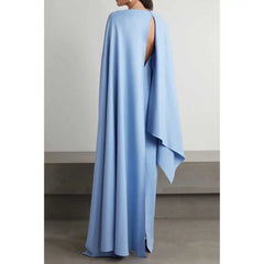 Blue Shawl Sleeve Elegant Dress