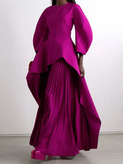 Banquet Long Sleeve Split-Joint Tiered Pleated Maxi Dresses