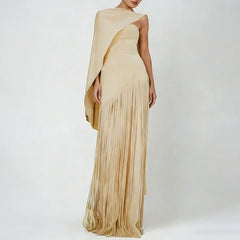O-neck High Waist Tassel Hem With Shawl  Sleeveless Banquet Dress