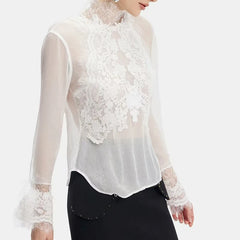 Lace-trimmed semi-transparent Top