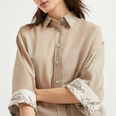 Cotton Shirt Cuffs Embroidered Turn-down Collar Single Breasted Loose Blouse