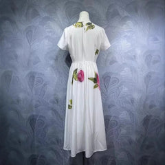 Round Neck Pure Cotton Print Short Sleeve Dress