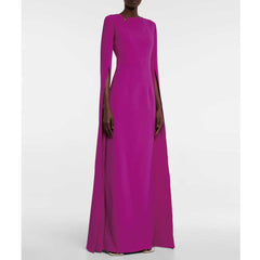 Purple Crepe Long Sleeve Shawl Luxury Dress