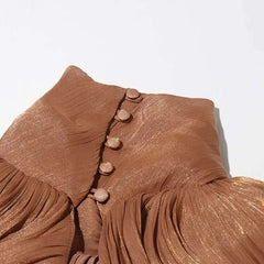 Solid Elegant Stand Collar Long Sleeve High Waist Patchwork Lace Up Dress