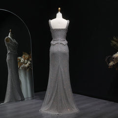 Luxury  Gray Straight  with Straps Evening Dress