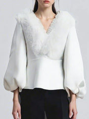 Spliced Fungus Folds V Neck Long Sleeves Tunic top