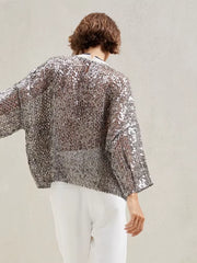 Heavy Fish Scale Sequins Hollow Round Neck Long Sleeve Top