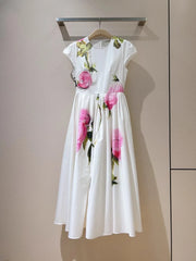 Round Neck Pure Cotton Print Short Sleeve Dress