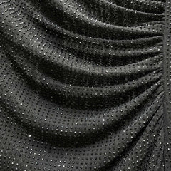 Rhinestone Pleated Round Neck Long Hollow Cut Dress