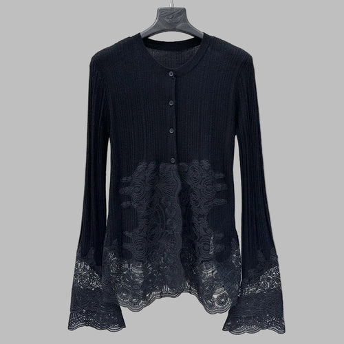New lace patchwork long sleeved knitted slim fit Top