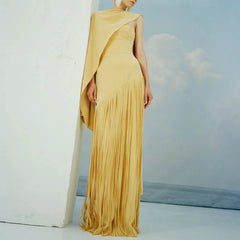 O-neck High Waist Tassel Hem With Shawl  Sleeveless Banquet Dress