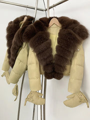 Short Hooded Big Real Fox Fur Down Coat