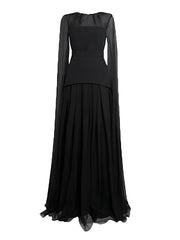 Elegant Black Chiffon With Sheer Cape Sleeves Maxi Dress