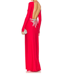 Elegant Backless Diamond leaf design Bodycon Long Sleeve Maxi Dress