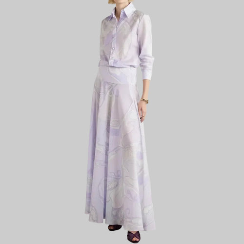 French Niche Light Purple Abstract Cotton Printed SET