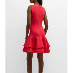 Elegant Sleeveless Red Ruffled Round Neck Mini Dress