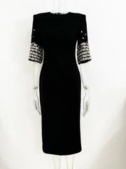 Mid-Length with Beading and Rhinestones 3/4 Sleeve Luxe Gown