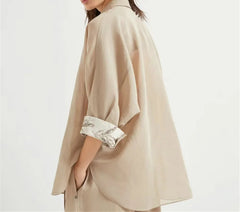 Cotton Shirt Cuffs Embroidered Turn-down Collar Single Breasted Loose Blouse
