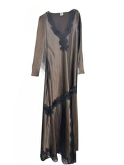 Spliced Lace Elegant V Neck Long Sleeves Dress