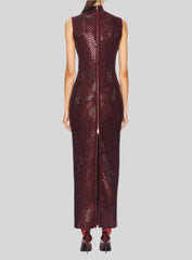 Elegant Diamonds Stand Collar Sleeveless Back Double Zipper Split Dress
