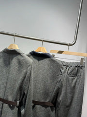 Casual Wool Plaid WaistedStyle Suit + Vest + Trousers Set