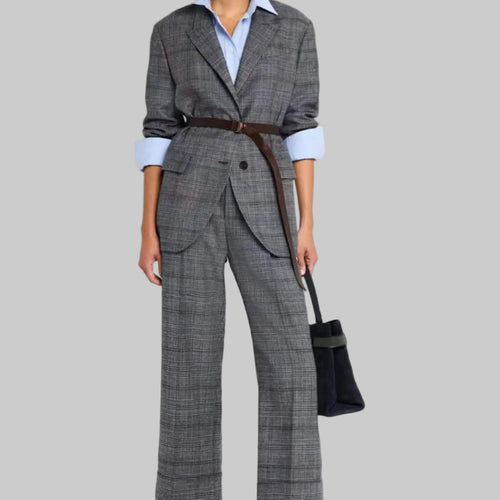 Casual Wool Plaid WaistedStyle Suit + Vest + Trousers Set