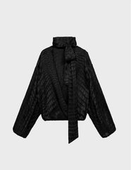Chic Spliced Crocodile Pattern Blouse V Neck Long Sleeved Shirt