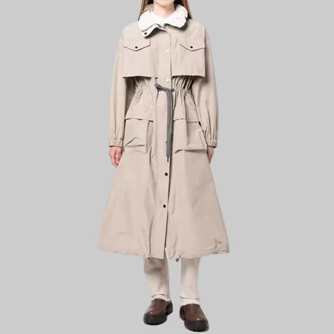 Knitted blended Belt Turn Down Collar Coat