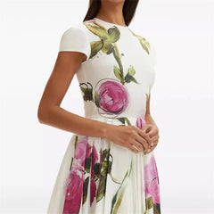 Round Neck Pure Cotton Print Short Sleeve Dress