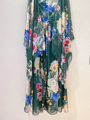 Printing bat sleeve flowing long dress