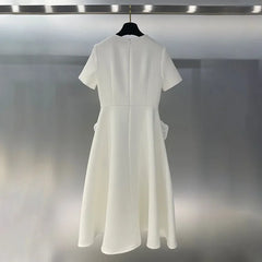 Three-dimensional rose round neck short sleeve dress