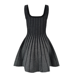 Sleeveless O-neckline Mini Short Knitted A-line Striped Dress