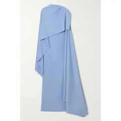 Blue Shawl Sleeve Elegant Dress