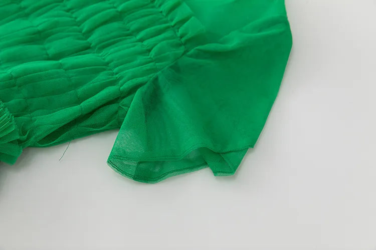 Elegant Green V-Neck High Waist Splice Cascading Ruffle zipper Dress
