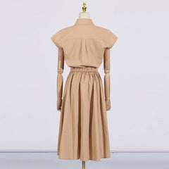 Hollow Out Chic Two Piece Sets Lapel Short Sleeve Spliced Button Tops High Waist Long Skirt Elegant Set