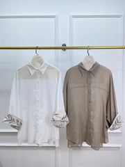Cotton Shirt Cuffs Embroidered Turn-down Collar Single Breasted Loose Blouse