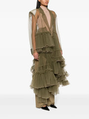 Army Green Tulle See Through Ruffle Dress