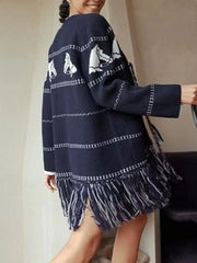 Hit Color Spliced Tassels Cardigan