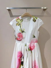 Round Neck Pure Cotton Print Short Sleeve Dress