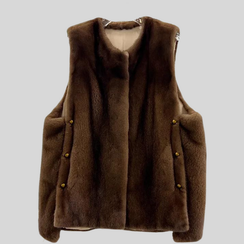 Genuine Mink  Fur  O-Neck Patchwork Long Spliced Coat