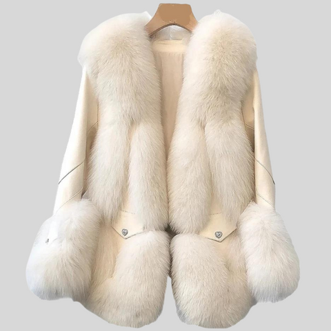 Winter Warm Full Pelt Turn-down Collar Natural Fox Fur Coat