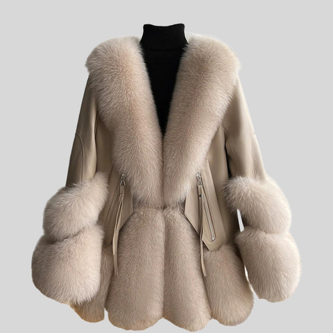 Genuine Fox Fur Coats O-Neck Coat