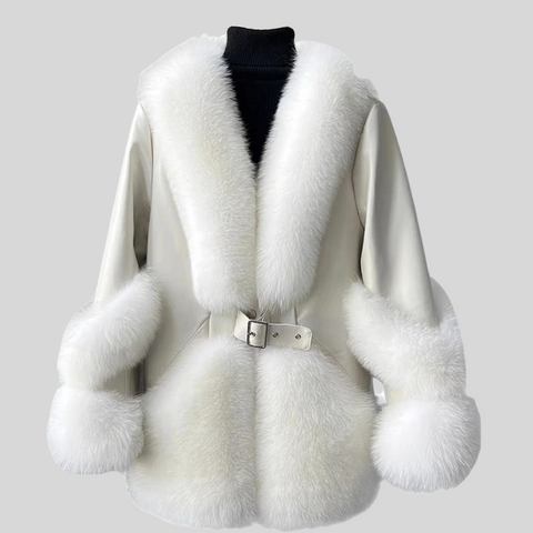 Genuine Fox Fur Collar  and Cuffs Wool Jacket