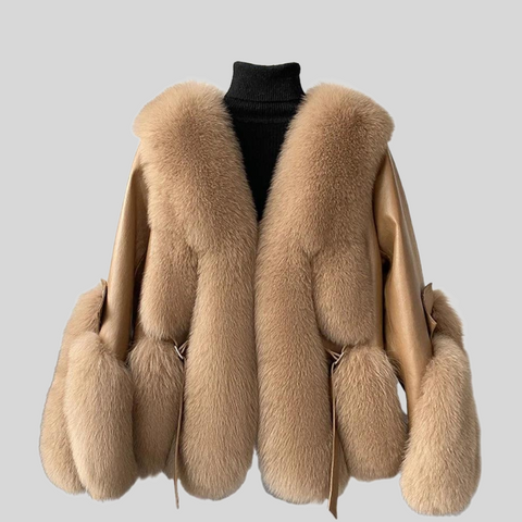 Genuine Fox Fur Collar  and Cuffs Wool Jacket